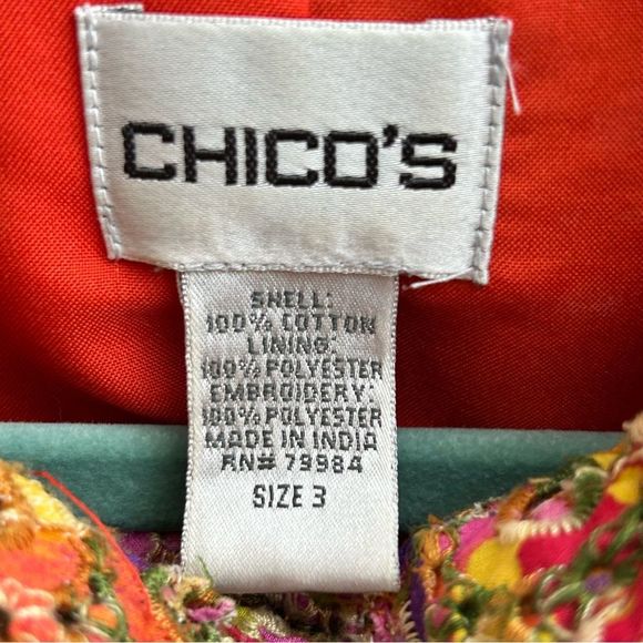 Chico's Multicolor Eyelet Cotton Blazer 3 Women's Size 16 XL Jacket - Picture 5 of 7